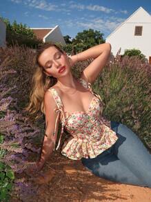 Glamine Charm 性感花卉印花骨架荷叶边系带女式背心 - 彩色 - 查看 6