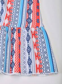 SHEIN Teen Girls Square Neck Puff Sleeve Print Long Dress
