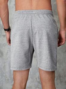 EURMUSE Pantalones cortos de hombre de unicolor simple con cordón a la cintura - Gris - Ver 2