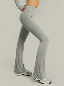 Musera Sport Sculpt Flare Leggings, For Padel, Tennis, Pickleball Gym Fitness - Light Grey - View 3