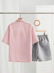 Manfinity VCAY 2 pièces/Set Chemise boutonnée à manches courtes à rayures lâches et unisexe & Short droit à taille cordée, tenue décontractée - Multicolore - Voir 2