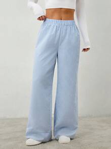 SHEIN PETITE 女士休闲条纹阔腿裤通勤