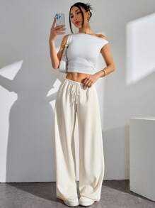 SHEIN PETITE Women's Ultra Low Rise Tie Front Pants