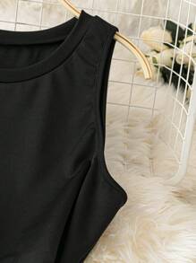 SHEIN LUNE Đầm xòe họa tiết chắp vá không tay thanh lịch cho nữ cỡ lớn bằng vải chiffon dáng chữ A màu đen và trắng - Đen và trắng - Xem 3