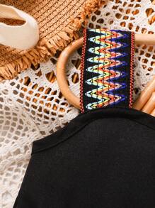 Young Girl Wavy Splicing Strap Casual Jumpsuit - Black - View 6