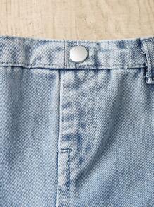 SHEIN Baby Girls White Casual Utility Straight-Leg Jeans