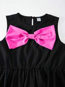 SHEIN Explorewe Tween Girl Colorblock Bow Decor Sleeveless Dress Bow Dresses Bow Clothes Girls