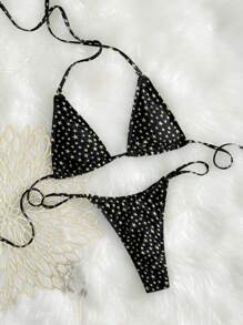 Swim EVENT New Arrival Women Rhinestone Embellished Halter Neck Sexy Bikini 2 Pieces Swimwear For Summer Beach Vacation - Black - View 4