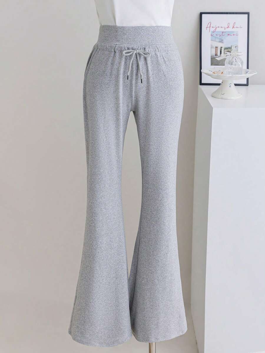 Tween Girls' Solid Color Belted High Waist Flare Knit Pants