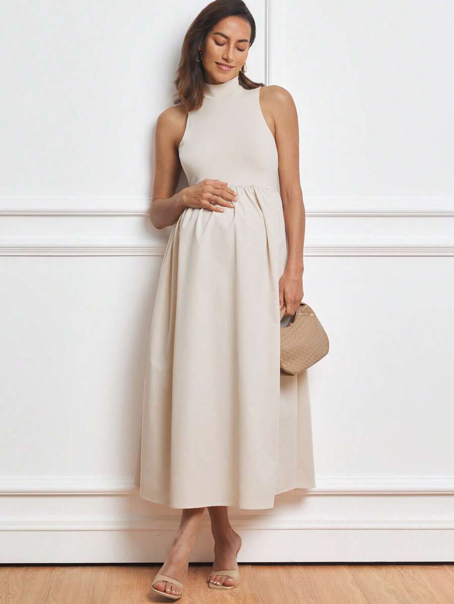 MaterniWear Maternity Solid Color Sleeveless Maxi Casual Dress