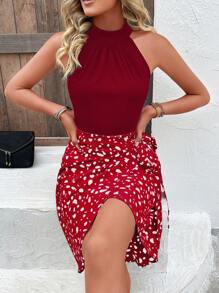 SHEIN Clasi Women's Solid Color Patchwork Sleeveless Minimalist Short Casual Dress - Burgundy - View 5