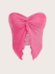 Slaydiva Conjunto de 2 piezas de top bandeau con textura rosa y mini falda ajustado para mujer, outfit de vacaciones