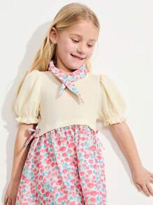 SHEIN Tinere fete carouri tricotat țesătură mozaic Ditsy floral plisat tiv Rochii - Roz - Vizualizare 5