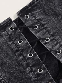 SHEIN MOD Canotta denim con taglio strappato e cinturini incrociati, taglie forti