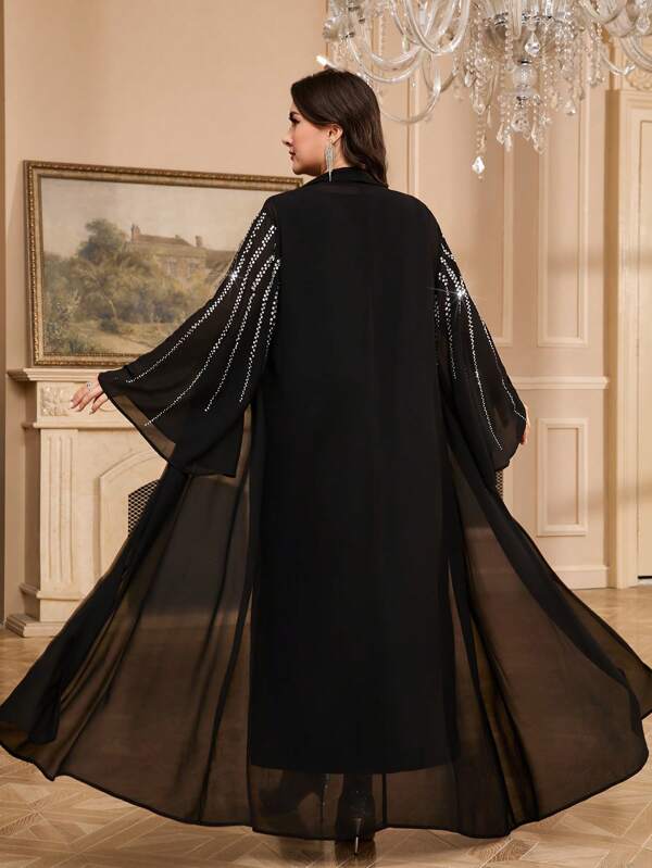 Al Najma Damen Große Größen elegante Abayas mit Fledermausärmeln, verziert mit Strass, modisch