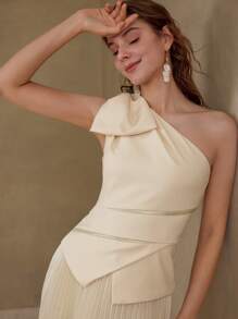 MOTF PREMIUM ONE SHOULDER BOW DECOR BLOUSE - Apricot - View 5