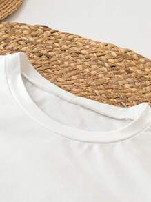 SHEIN EZwear 女士休闲花卉字母印花圆领 T 恤，夏季 - 白色 - 查看 3