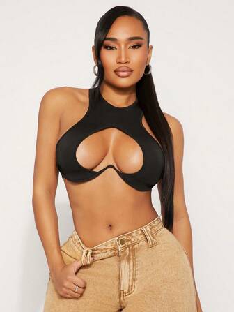 SHEIN SXY Schwarz einfarbiges sexy Crop Top mit Herzausschnitt und offenen Schultern, vielseitig Alltag Outfitbar für Musikfestivals, Ausflüge, Treffen, Partys, Nachtclubs, Frühling/Sommer