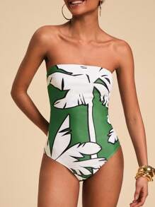 Travachic 女士热带印花抹胸连体泳衣，适合夏季海滩度假