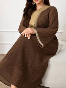 Al Najma Plus Size Women Solid Color Patchwork Długi Rękaw Prosta Swobodna Arabska Sukienka