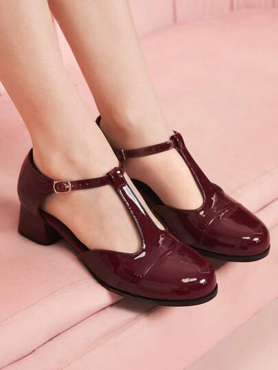 CUCCOO DOLLMOD Sapatos femininos de salto grosso, ajustáveis, simples, casuais, redondos, com salto grosso, vazados