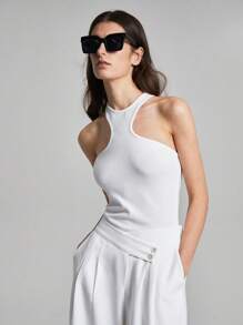 Ontre Top a maglia bianco classico, nuovo per la primavera 2025, top casual a costine, regalo ideale per la Festa di San Valentino