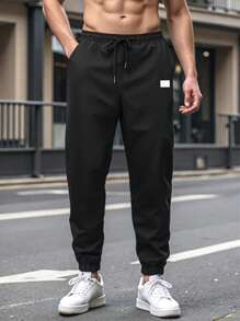 Manfinity Homme Men's Street Casual Drawstring Waist Cargo Pants,Perfect As Gifts For Boyfriends Or Husbands Men Joggers Men Jogger Men Pants,Solid Waistband Loose Rope Leggings For Men, Suitable For Everyday Outdoor Hiking - Black - View 3