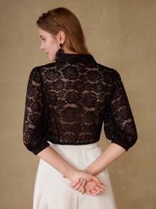 MOTF PREMIUM LACE BUTTON UP TOP - Black - View 6
