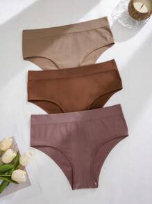 3pcs/Set Seamless Plus Size Women Ribbed Bikini Briefs