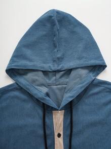 Manfinity Hypemode Men Casual Ribbed Splice Color Block Hooded Short Sleeve T-Shirt