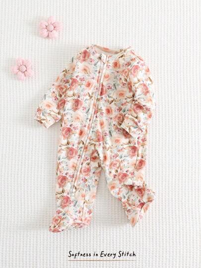 Cozy Pixies Baby Girl Ditsy Blommig Stickad Mjuk Crew Neck Långärmad Jumpsuit