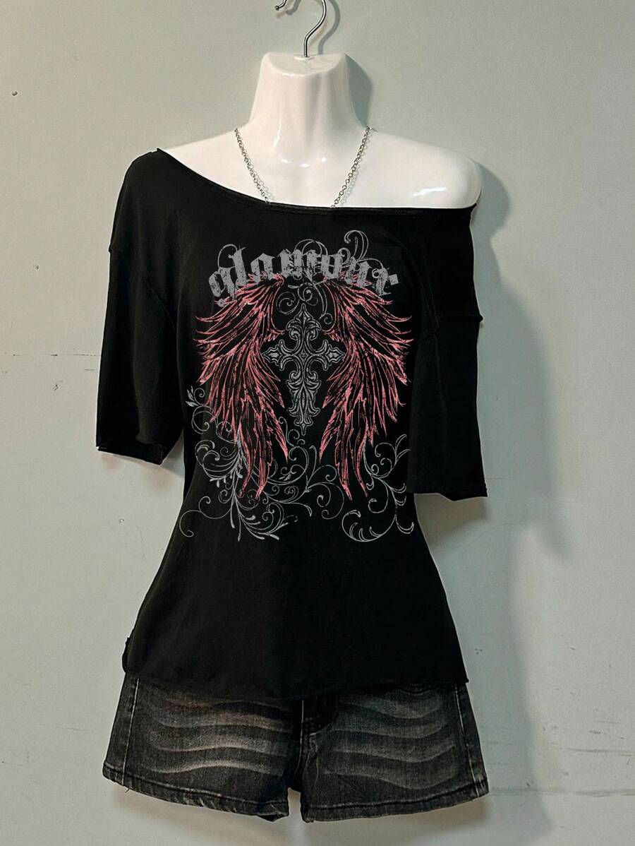 Attitoon 女士休闲简约落肩十字翼设计 T 恤，适合夏季