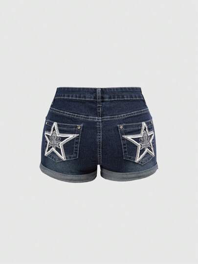 ROMWE Avant Pantaloncini di jeans a vita bassa da donna in stile Y2K, Millenium Babe