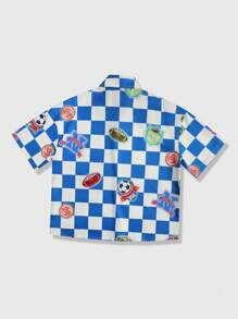 ROMWE MEN Street Life 男士夏季时尚棋盘格和球印花短袖衬衫 - 藍色 - 查看 2