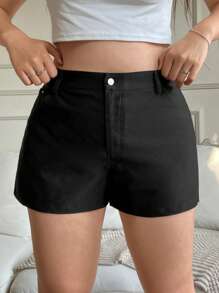 SHEIN EZwear 黑色休闲大码迷你短裤 - 黑色 - 查看 5