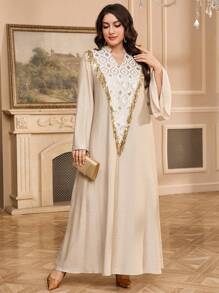 Al Najma Plus Size Women Turkish & Arabian-Style Long Tunic, Modest Kaftan - Apricot - View 6