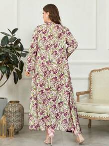 Al Najma Vestido holgado con estampado floral, parches y cuello, tallas grandes para mujer