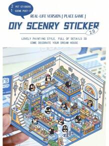 4片装DIY立体风景贴纸贴画小众减压趣味手账贴纸 - 彩色 - 查看 6