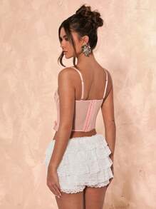 SHEIN BAE Top de camiseta de mujer elegante, con decoración de lazo, de malla transparente, con bordado floral. Adecuado para festivales de música, carnaval, conciertos, salir de fiesta, estilo bohemio, ropa de verano