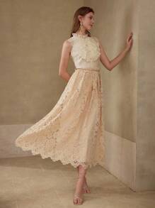 MOTF PREMIUM SCALLOP HEM ZIPPER DRESS - Apricot - View 3