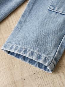 SHEIN Baby Girls White Casual Utility Straight-Leg Jeans