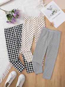 3pcs/Set Young Girls Knitted Polka Dot Leggings Set - Multicolor - View 2
