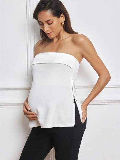 MaterniWear 孕妇纯色侧拉链短款上衣，无肩带设计和侧开衩