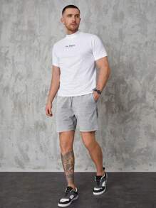EURMUSE Pantalones cortos de hombre de unicolor simple con cordón a la cintura - Gris - Ver 4