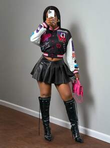 Slaydiva Casual Oversized Street Style Women Long Sleeve Jacket In Fall/Winter - Black - View 4