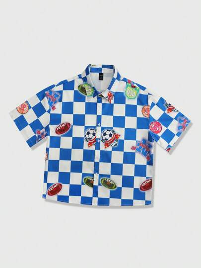 Street Life Camicia estiva alla moda da uomo, a maniche corte, con stampa a scacchi e pallini