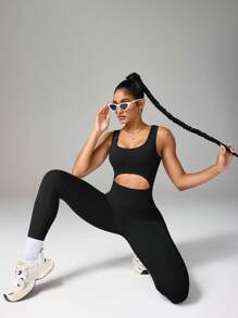 Easithlete 女士镂空吊带休闲连体裤，简约时尚，适合日常穿着 - 黑色 - 查看 6