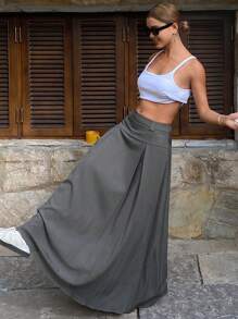 Livesso Casual All-Match Spring And Summer Solid Color A-Line Long Skirt Pleated Women's Skirt,Fall Clothes