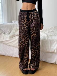 SHEIN EZwear Women Leopard Print Casual Pants, Stylish & Versatile For Daily Wear - Brown - View 4