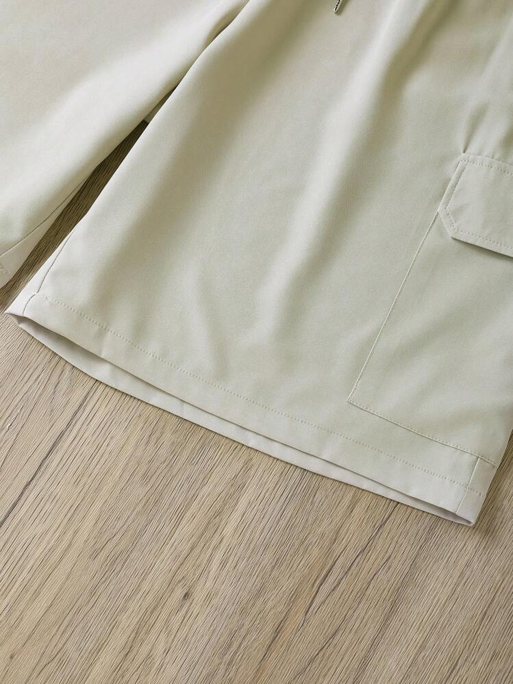 Manfinity Dauomo Pantalones cortos casuales y relajados con bolsillo de carga de unicolor para hombres - Caqui - Añade 5